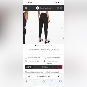 Lululemon On the Fly Pant 7/8